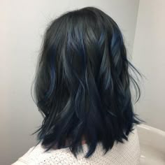 Long Black Hair With Dark Blue Highlights Color In Blue Ombre And Balayage Hair Color Highlights Dark