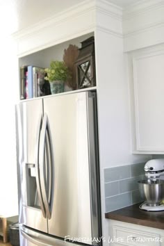 Ideas For Using That Awkward E Above The Fridge Diy Projects I Am Loving The Open E Above Fridge We D Need To Remove Existing Cabinet Though Diy Refrigerator Enclosure