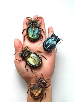 JAPANESE BEETLE PEWTER AUSTRIAN CRYSTAL JEWELRY BOX