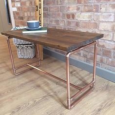 Loading Wood Table Pipes And Bespoke Rustic Handmade Pine And Copper Pipe Coffee Table
