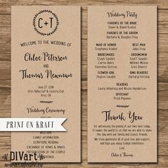 wedding ceremony program floral vintage rustic wedding program