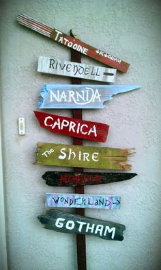 DIY Mancave Decor Ideas - Fantasy Worlds Street Sign - Step by Step Tutorials and Do It Yourself Projects for Your Man Cave - Easy DIY Furniture, Wall Art, Sinks, Coolers, Storage, Shelves, Games, Seating and Home Decor for Your Garage Room - Fun DIY Projects and Crafts for Men http://diyjoy.com/diy-mancave-ideas Man Cave, Stele, Inredning, Game Room, Movie Room, Arredamento, Fantasy World, Libros, Deco