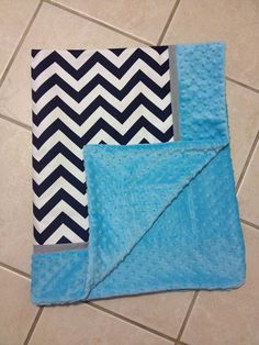 turquoise minky dot baby blanket Grey chevron