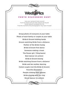 Wedding Photo Scavenger Hunt Diy Photographers At A Wedding Photo Scavenger Hunt