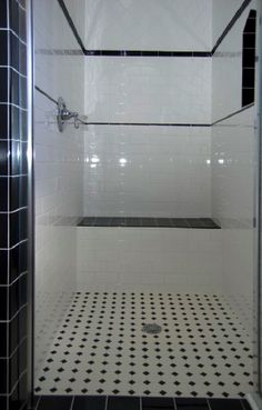 black & white subway tile in random pattern in shower | subway black & white subway tile in random pattern in shower | subway