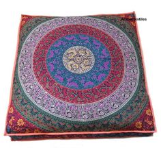 20X20X4 Inch Square Blue Gold Mandala Box Cushion Covers New Cotton Pillow Cover