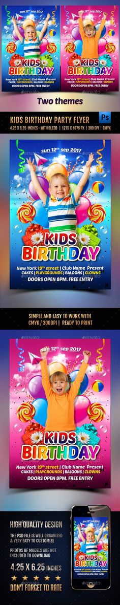 Kids Birthday Party Flyer Party flyer, Flyer template and Flyer