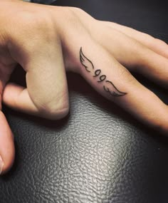 Original Finger Tattoo of Wings and Numeral Henna Finger Tattoo, Hand Tattoos, Flower Finger Tattoos, Hand And Finger Tattoos, Finger Tats, Diy Tattoo