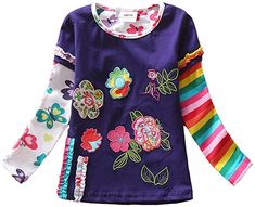 Kids T-Shirt Butterfly Purple Bright Flowers 3D Printed Crew Neck Youth T Shirts Tee for Boys Girls Children