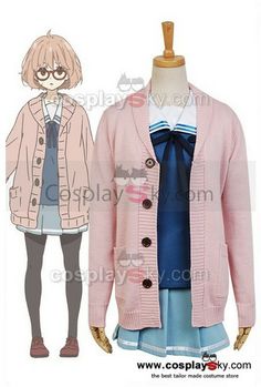 Kyoukai no Kanata Kuriyama Mirai Cosplay Costume Pink Sweater Long Sleeve Coat