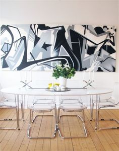 Clear chairs lighten small space. norden white table, tobias chairs ... Gubi 4 stk stoler