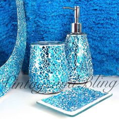 Crackle #glass bathroom #accessories #silver sparkle mirror set ... Crackle #glass bathroom #accessories #silver sparkle mirror set ...