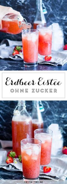 Erfrischender Erdbeer-Eistee ohne Zucker!