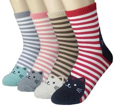 Ladies//Girls Blue Grey Striped Christmas Polar Bears Cotton Ankle Socks