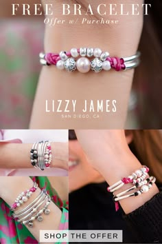 In support of Breast Cancer Awareness Lizzy James, a breast cancer survivor herself, is offering the Vitality pearl bracelet in pink leather with purchases of $70 or more. Jewelry Art, Jewelry Crafts