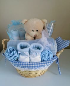 Blue, 4x Mini Booties SMALL or LARGE Baby Pram Hamper Wicker Basket