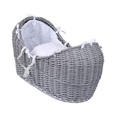 Roll Over Image to Zoom in Wicker Wheel Moses Basket Baby Full DIMPLE Bedding Set Canopy Grey//Chevron White