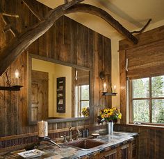 105 Best Rustic Log And Interesting Bathrooms Images On Pinterest Rustic Themed Bathroom With Natural Woods Antlers Branches