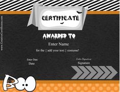 halloween award certificate