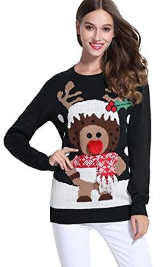 Beloved Mens Christmas Reindeer Casual Crewneck Long Sleeve Knit Pullover Sweater