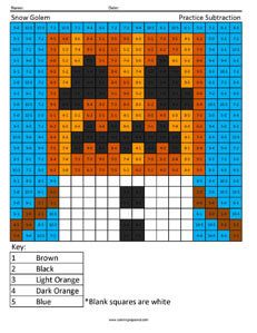 Snow Golem Subtraction Minecraft Coloring Pages