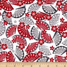 Oriental Fans Blue Card Squares fabric Fabric Freedom F465-6