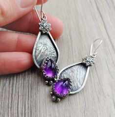 Details about / Genuine Organic Amethyst /& Carved Onyx Sculpted Flower Silver Pendant 18