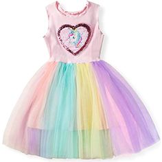 NNJXD Ragazzine Unicorn Dress Set,Stampato T-Shirt Tutu Arcobaleno Gonna Fancy Costume Party Casual per 2-7 Anni