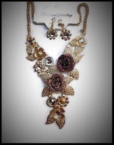 Parure Collier et B O oreilles percées cordon métal peint bijoux fantaisie NEUF