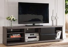 TV Stand for 55 inch TV Multimedia Storage Center Corner Floor Stand Wood Grey Wide TV Table Modern Decorative Home Entertainment 5 Shelves Console Cabinet /& e-Book by jn.widetrade.