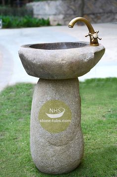 Rustic pedestal stone sink irregular shape stone sink Art, Farmhouse Pedestal Sink, Pedestal, Stone Crafts