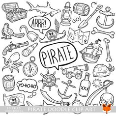 Pirate Adventure Objects Doodle Icons Clipart Scrapbook Set By LittleFoxDigitals On Etsy