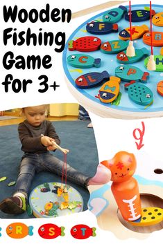 34 Pieces Kids Preschool Wooden Magnetic Fishing Fish Game Toy Set Play Fun