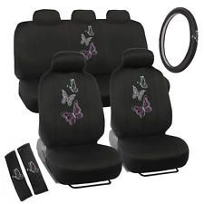 Flying Banner Car Seat Covers Full Set 11 PCS Rear Bench with 3 Zippers Stitched Polyester Black with Green