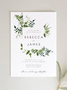 Greenery Wedding Invitation Template Fern Leaves Printable | Etsy Invitation Design, Printable Wedding Invitations, Wedding Printables, Wedding Stationary, Wedding Invitation Templates