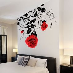 Large Flower Roses Vines Vinyl Wall Art Stickers / Wall Decals / Wall Graphics #StickersWall Metal Tree Wall Art, Vinyl Wall Decals, Large Wall Decals, Decals Stickers, Wall Design, Interior Design, Contemporary Wall Stickers