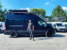 Congrats to Nathan on his custom LIV rig with #VanDOit roof rack, ARB awning, #Roofnest, solar power, battery bank,# rear ladder, #BFGoodrichTires, #ultratoil rims, #Dometic AC & fridge, #MaxxAirvent, custom leather interior, kitchen pod, swivel passenger seat, hydraulic bed lift with folding leaf, gear slide, water system, shower stall kit, ceiling cargo rails, hanging cabinets & thermal window curtains! Welcome to the #VDIfam! 🚐 #vanlife #campervan #adventurevan #conversionvan #FordTransit Shower Stall Kits, Ford Transit Camper, Rv Financing, Thermal Windows, Used Vans, Water Systems, Roof Rack, Custom Leather, Leather Interior