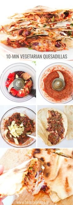 Healthy vegetarian quesadilla recipe with beans! The filling for this easy recipe is beans, vegetables, spices and some cheese! Super delicious and quick healthy lunch if you haven't made anything ahead and want to eat in like 10 minutes! Perfect for Meatless Mondays. | www.beautybites.org