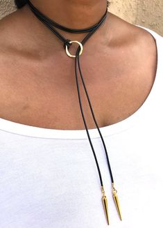 Choose The Color Adjustable Casual Boho Chic Choker Necklace Silver Jewelry Silver Curved Tube Bead /& Leather Festival Choker Necklace