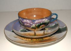 Lusterware Japan Dogwood 3pc Set Cup Saucer /& Dessert Plate Vintage 1940s Collectable