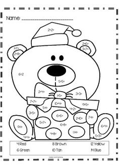 Fun Practicing And Solving Addition Problems Coloring The Answers With Appropriate Colors This Color By Number Christmas Bear