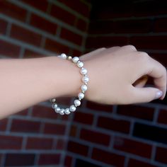 Natural White Round Pearl Circle Women Girl Bracelet 925 Sterling Silver 6Grape