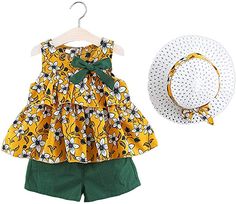YOUNGER TREE Toddler Baby Girls Clothes Watermelon T-Shirt Linen Shorts with Belt Cute Summer Short Set