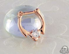 Gold Clear cz 15 gems Septum Clicker Nose Ring Hoop Gold plated Jewelry piercing 6x10 wearable length 1//4 16g