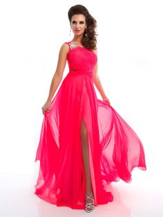 One Shoulder Neon Pink Open Back Prom Dress - Prom Dresses - Mac Duggal This is the dress I would wear to my senior prom because as much as I like fun ...