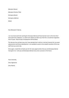 Sample Professional Letter Formats | Resignation letter, Letter ... Sample Professional Letter Formats | Resignation letter, Letter ...