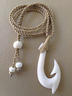 Hawaiian Fishhook Necklace Carved From Buffalo Horn 3/" Tall.With Adjustable Cord