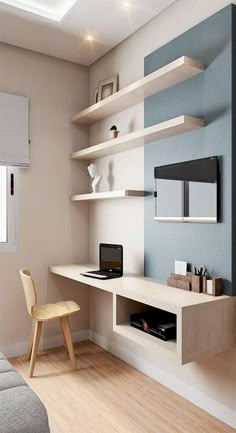 Mini office para painel da TV no quarto Home Design, Bedroom Interior, Home Interior Design