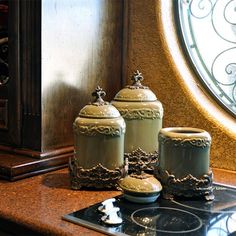 53 Best Kitchen Cannisters Images Canisters Dish Sets Sage Green Canisters Set 3 Bathroom Accessories Home Tuscan Design