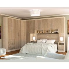 Awesome Bedroom Design With Wooden Wall Mounted Wardrobe Cabinets Foto 1 Quarto Modulado De Casal Smart Completo Com 06 Peças Crema Amêndoa Eucamóveis